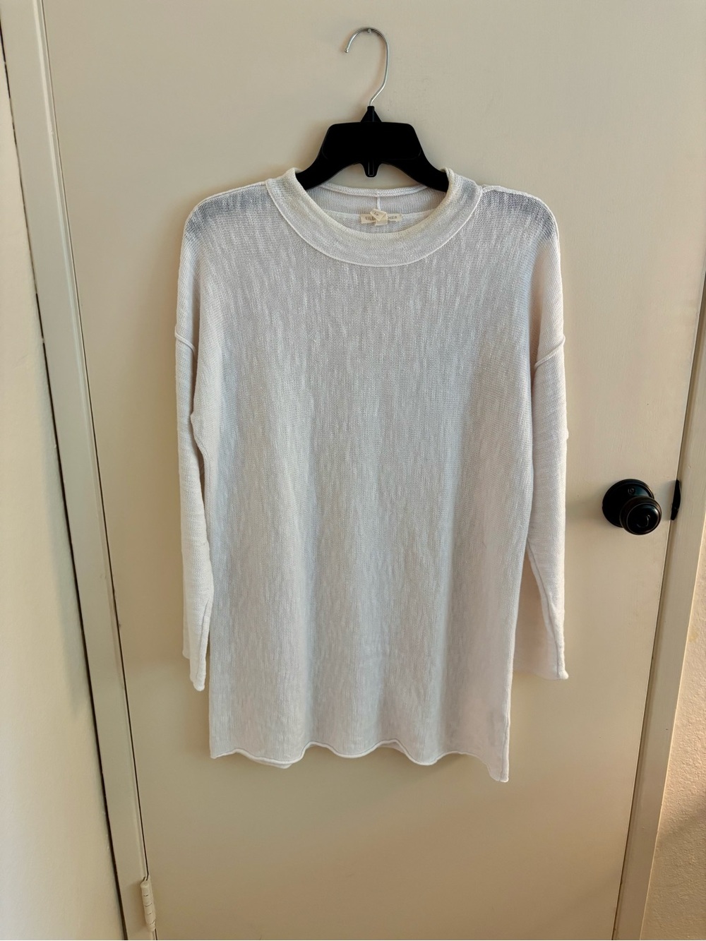 Eileen Fisher White Long Sleeve Linen Knit Top